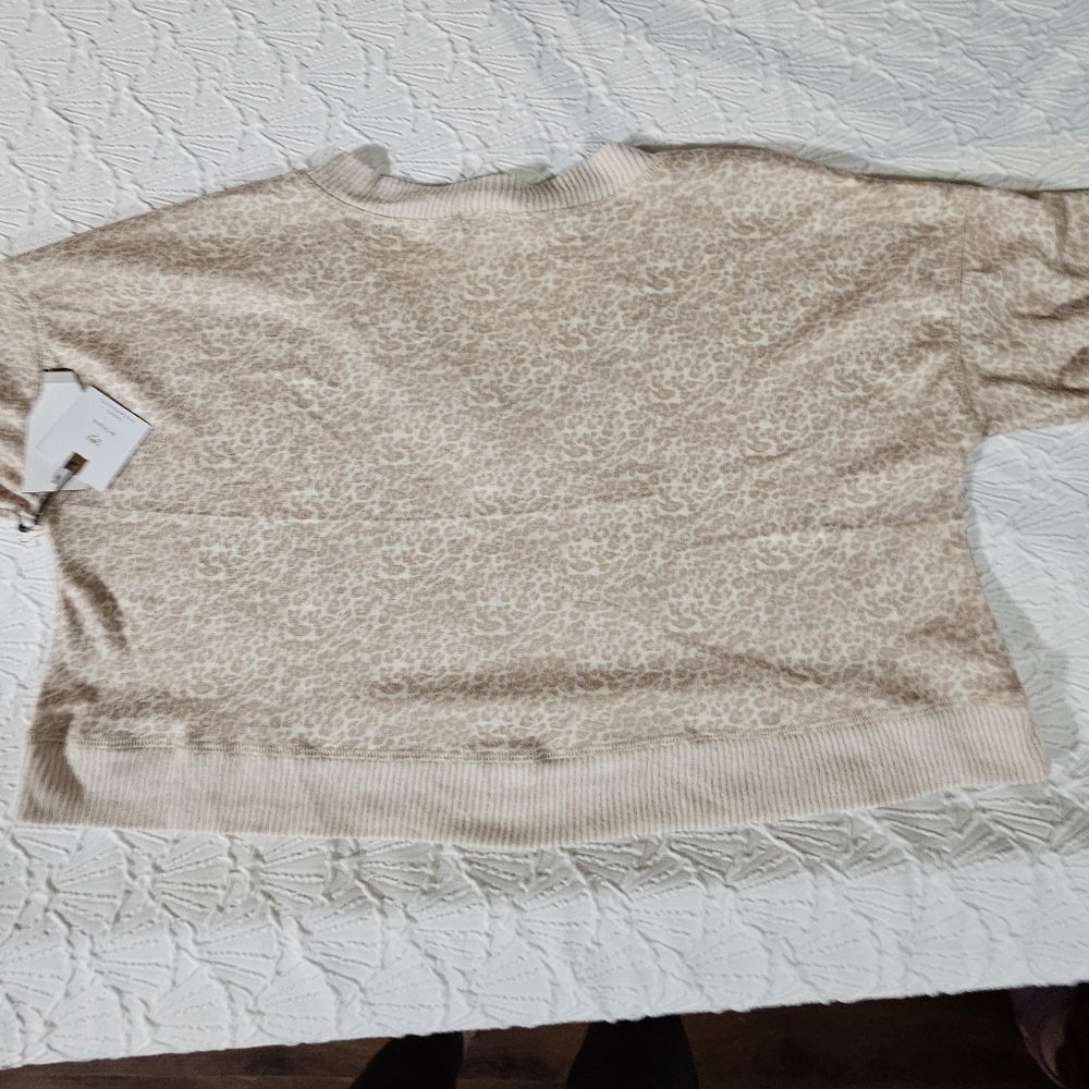Originality Leopard Print Brown & Cream V Neck Cropped Sweater Size L NWT - Picture 9 of 13